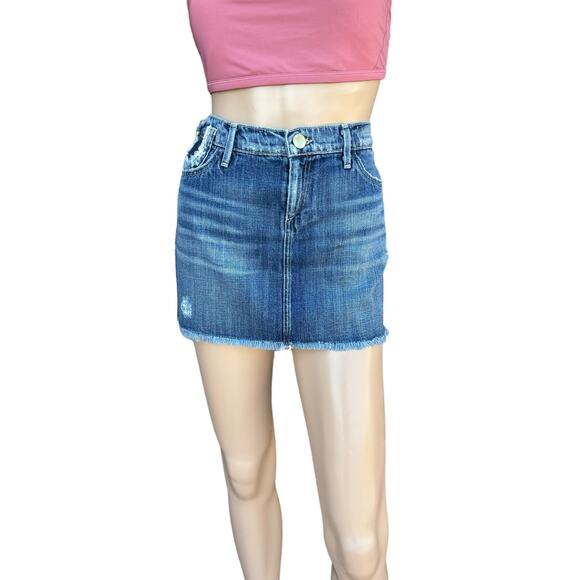 New Goldsign Sinner Women's Frayed Distressed Whiskered Denim Mini Skirt Size 28 - Picture 1 of 12